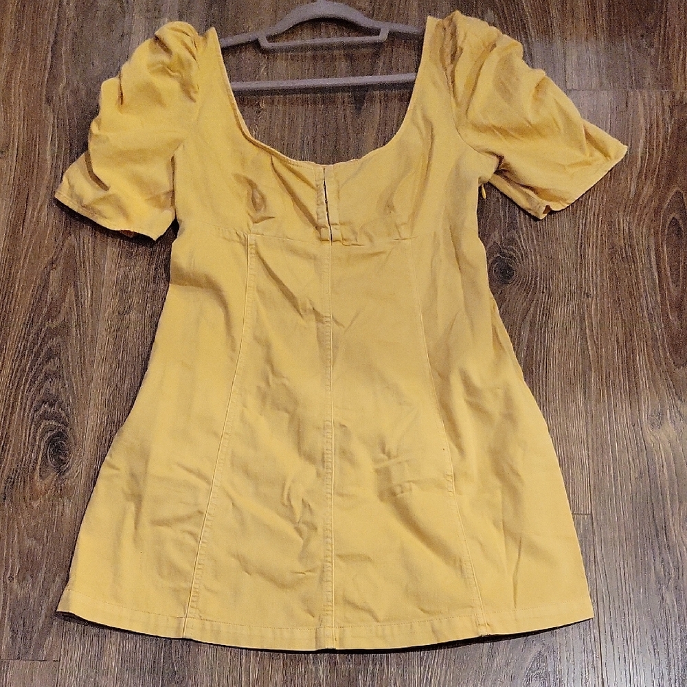 Free People Mustard Mini Dress with Puff Sleeves